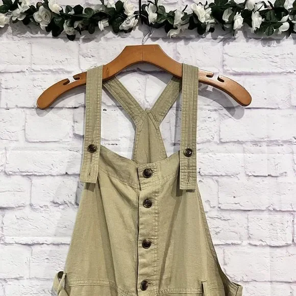 Urban Outfitters Boho Linen Shortall Overalls Quay Olive Green‎ Large NWT - Picture 4 of 12